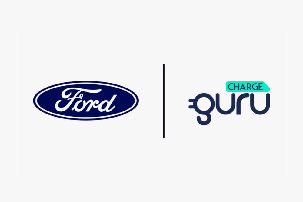 Ford and ChargeGuru partnership logo promoting efficient EV home charging solutions for Ford EV owners.