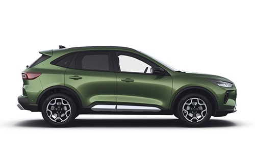 A green Ford Kuga hybrid car.