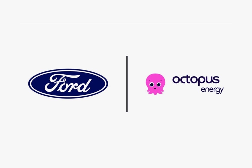 Ford and Octopus Energy partnership logo promoting efficient EV home charging solutions for Ford EV owners.