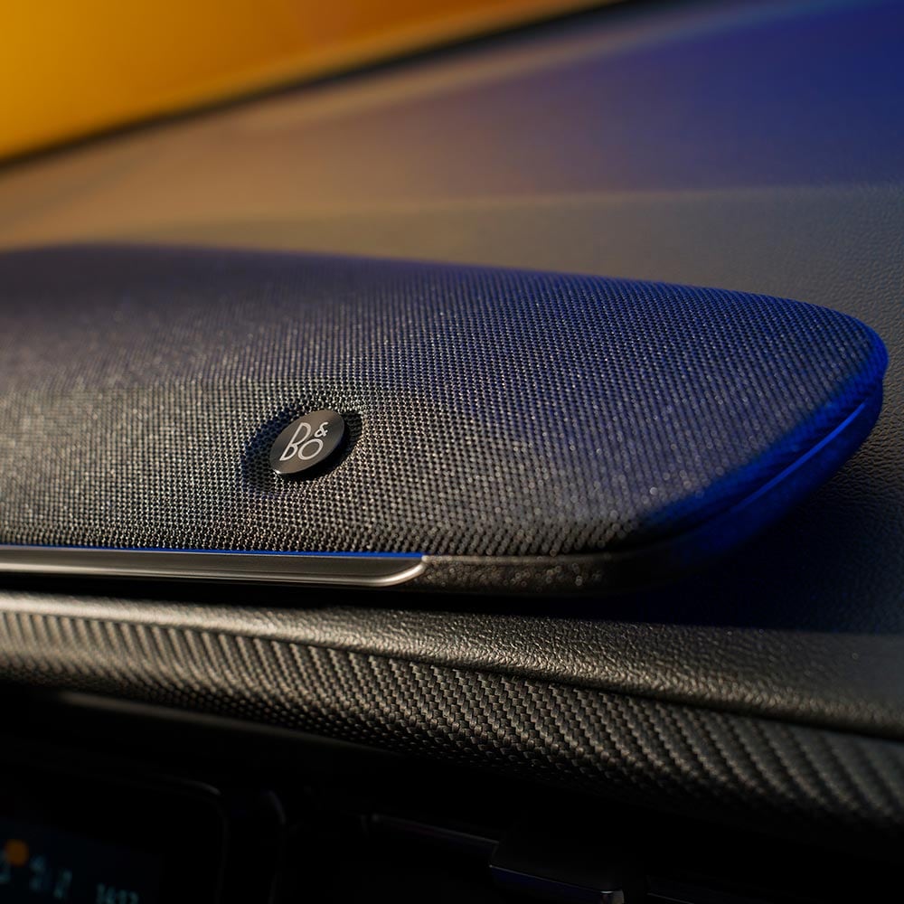 Close-up of the new Ford Capri® B&O™ 10-speaker sound system.