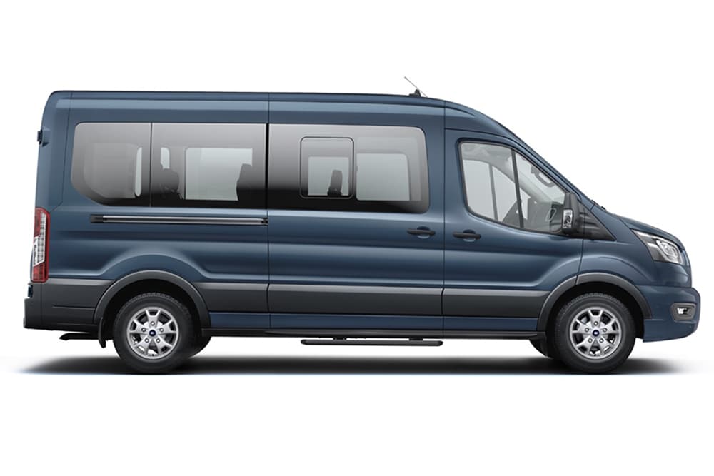 Blue Ford Transit Minibus, part of the Ford MPV and people carrier range.