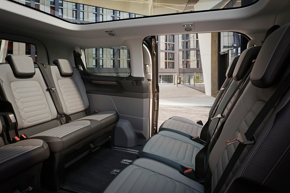 Flexible three-row seating inside the Ford Tourneo Custom people carrier.