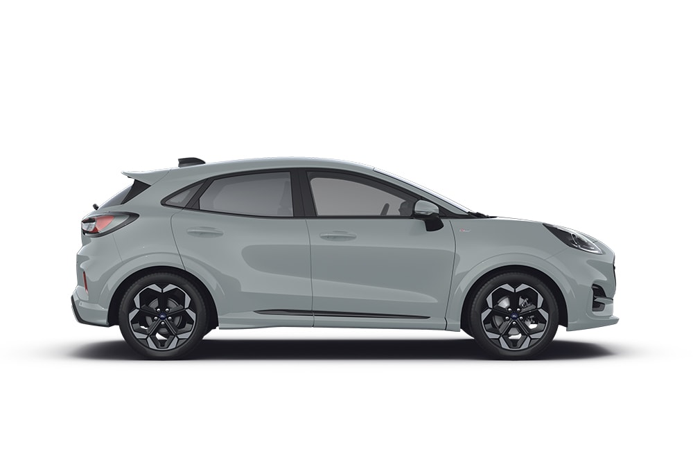 Silver Ford Puma, part of the Ford SUV range.