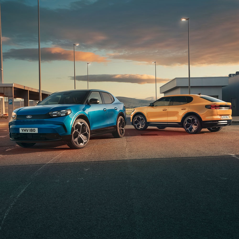 Blue and yellow Ford Capri